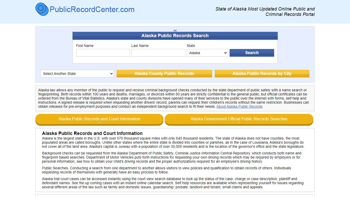 Alaska Free Public Records, Criminal Records and Background Checks